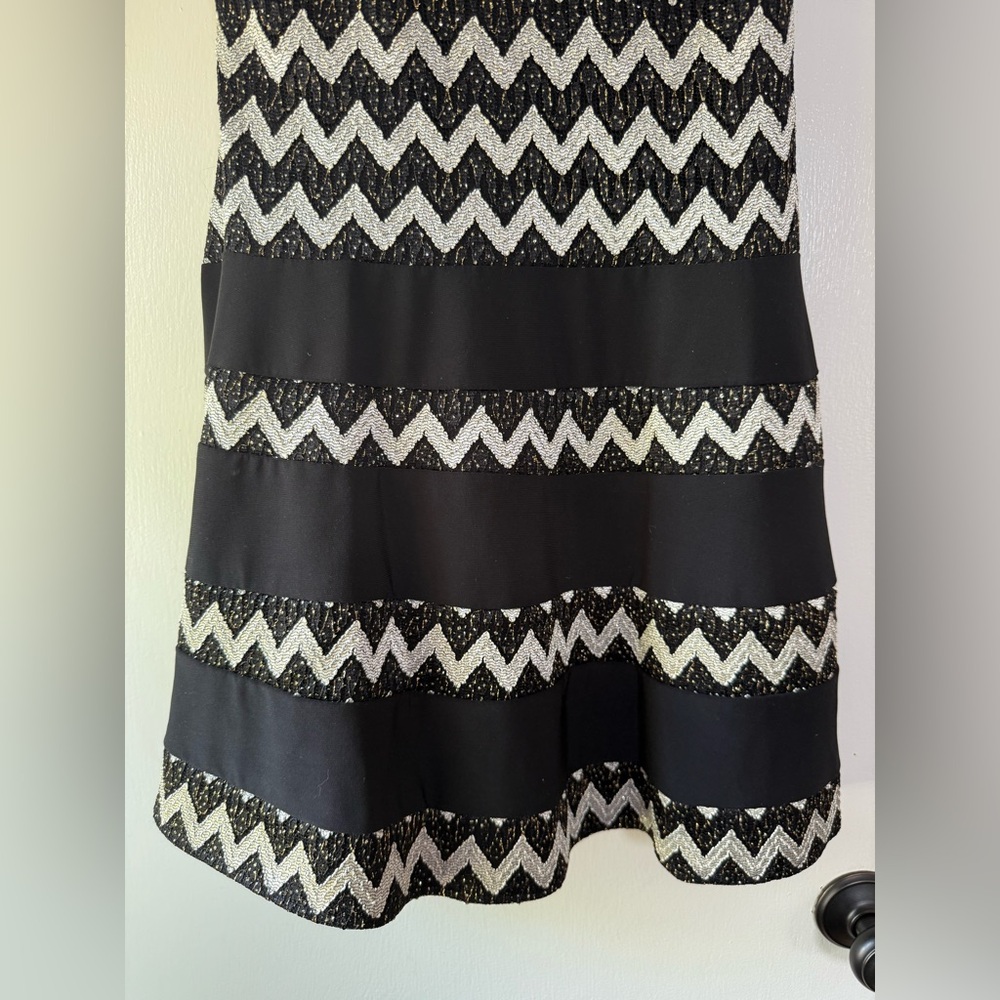 Betsy & Adam Metallic Fit & Flare Dress Chevron Print Stripe Black Silver Gold 8 - Picture 7 of 11